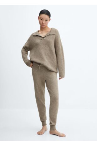 ست پیژامه قهوه ای فاق نرمال بلند زنانه مانگو 57064411