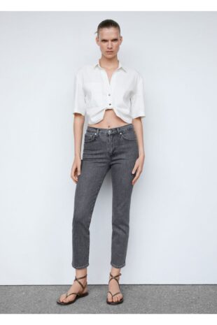 جین خاکستری فاق نرمال زنانه مانگو 57057713