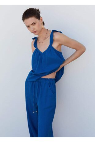 شلوار آبی فاق نرمال زنانه مانگو 57050101