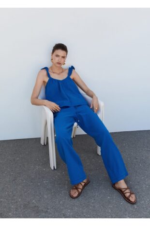 شلوار آبی فاق نرمال زنانه مانگو 57050101