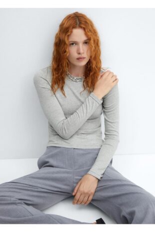 تی شرت خاکستری زنانه مانگو 57015799