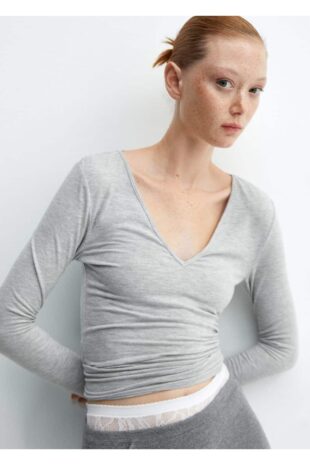 تی شرت خاکستری زنانه مانگو 57085984