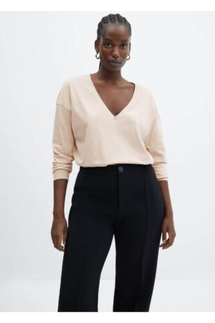 تی شرت بژ زنانه مانگو 57014404