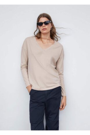 تی شرت بژ زنانه مانگو 57014404