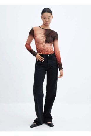 تی شرت قهوه ای زنانه مانگو 57035812