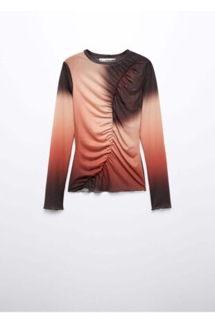 تی شرت قهوه ای زنانه مانگو 57035812