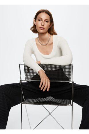 تی شرت سفید زنانه مانگو 37095130