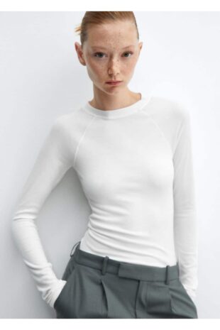 تی شرت سفید زنانه مانگو 57037755