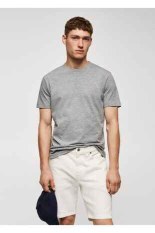 تی شرت خاکستری مردانه مانگو 57040797