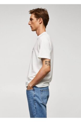 تی شرت سفید مردانه مانگو 57024432
