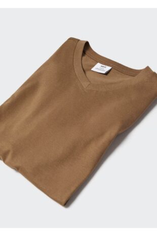 تی شرت قهوه ای مردانه مانگو 57010794