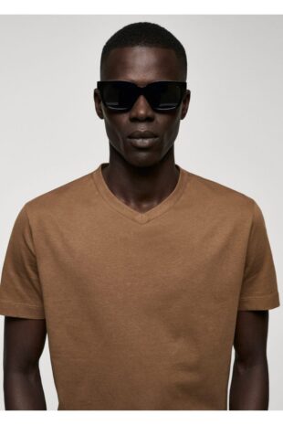 تی شرت قهوه ای مردانه مانگو 57010794