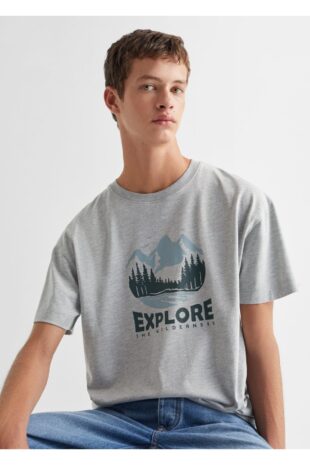 تی شرت خاکستری مردانه مانگو 57067721