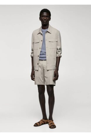 شلوار بژ فاق نرمال مردانه مانگو 57042504