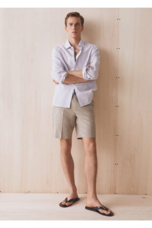 شلوار بژ فاق نرمال مردانه مانگو 57042504