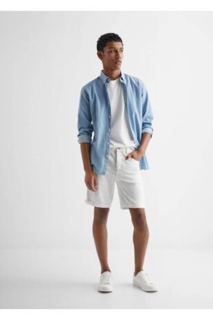 شلوارک سفید فاق نرمال مردانه مانگو 47086310