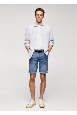 شلوار آبی فاق نرمال مردانه مانگو 57010681