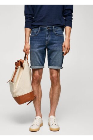 شلوار آبی فاق نرمال مردانه مانگو 57010684