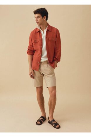 شلوار بژ فاق نرمال مردانه مانگو 57052503