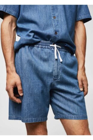 شلوار آبی فاق نرمال مردانه مانگو 57040686