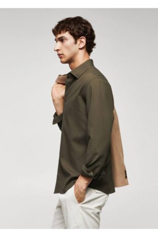 پیراهن خاکی مردانه مانگو 57004009