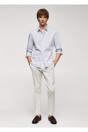 پیراهن آبی مردانه مانگو 57004395