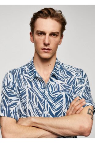 پیراهن آبی مردانه مانگو 57000786