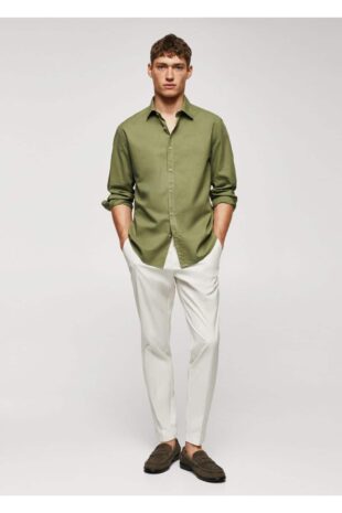 پیراهن خاکی مردانه مانگو 57040575