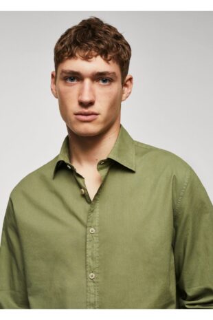 پیراهن خاکی مردانه مانگو 57040575