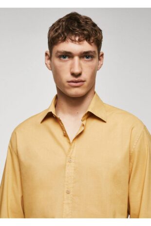 پیراهن زرد مردانه مانگو 57040575