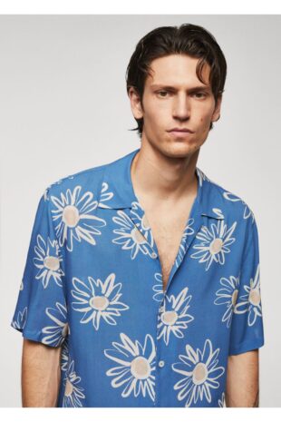 پیراهن آبی مردانه مانگو 57040788