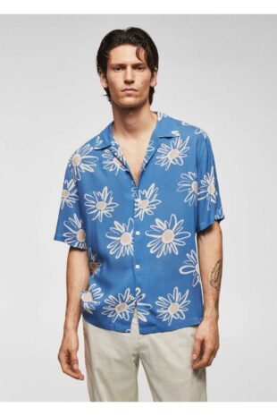 پیراهن آبی مردانه مانگو 57040788