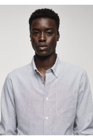 پیراهن خاکستری مردانه مانگو 57044005