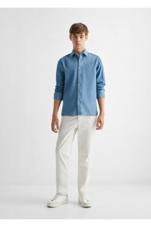 پیراهن آبی مردانه مانگو 57095140