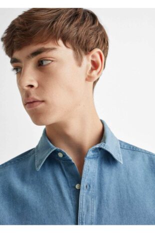 پیراهن آبی مردانه مانگو 57095140
