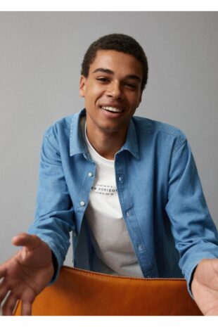 پیراهن آبی مردانه مانگو 57095140