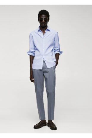 پیراهن آبی مردانه مانگو 57000579