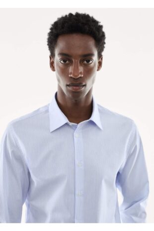 پیراهن آبی مردانه مانگو 57044388