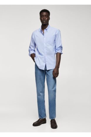 پیراهن آبی مردانه مانگو 57094004