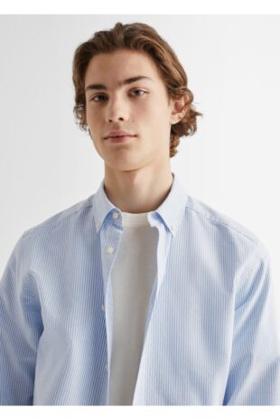 پیراهن آبی مردانه مانگو 47094393