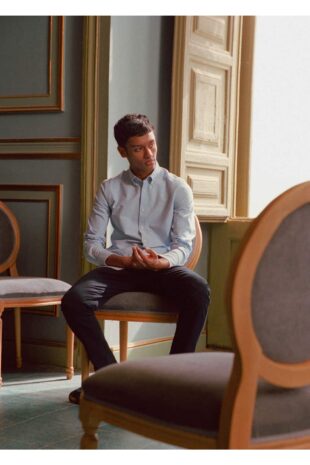 پیراهن آبی مردانه مانگو 47094393