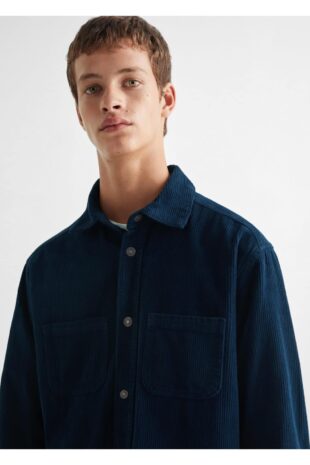 پیراهن آبی مردانه مانگو 57066003