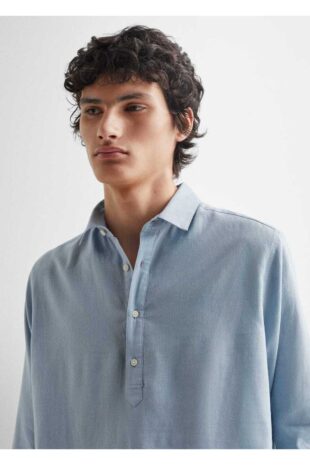 پیراهن آبی مردانه مانگو 47016320