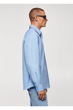 پیراهن آبی مردانه مانگو 57046031