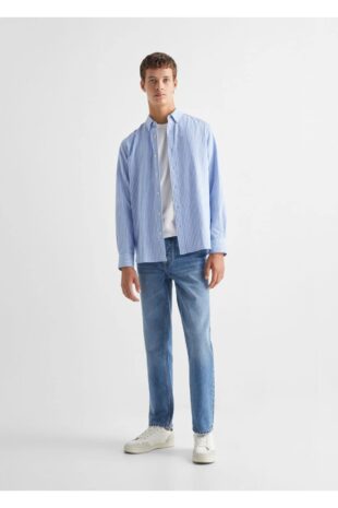 پیراهن آبی مردانه مانگو 57085798