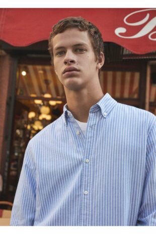 پیراهن آبی مردانه مانگو 57085798