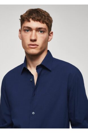 پیراهن آبی مردانه مانگو 57010584