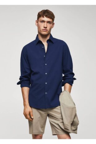 پیراهن آبی مردانه مانگو 57010584