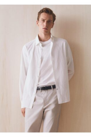 پیراهن آبی مردانه مانگو 57010584