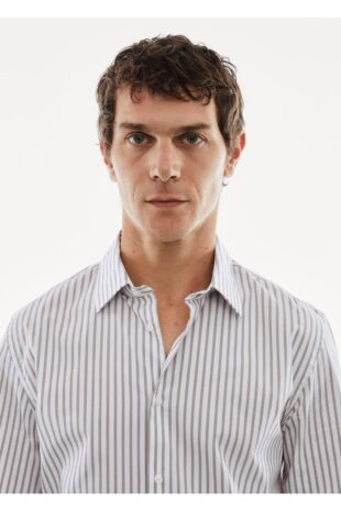 پیراهن خاکستری مردانه مانگو 57067709